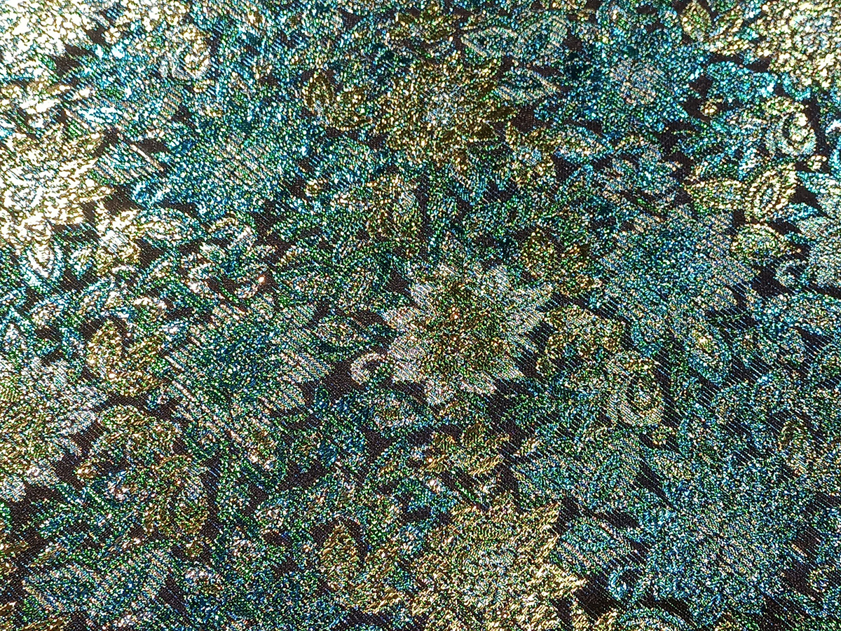 Damasco Fantasía Floral Maetálico Azul-Verde