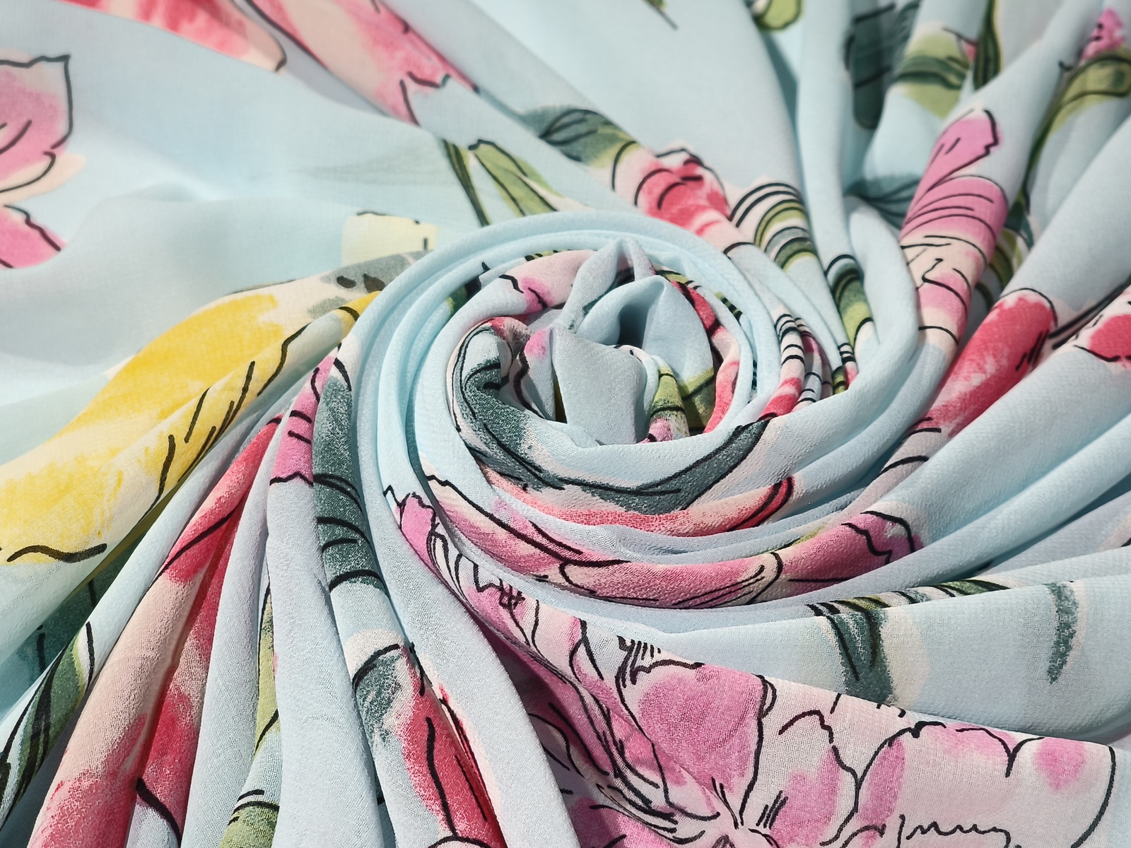 Gasa Estampada Acuarela Celeste